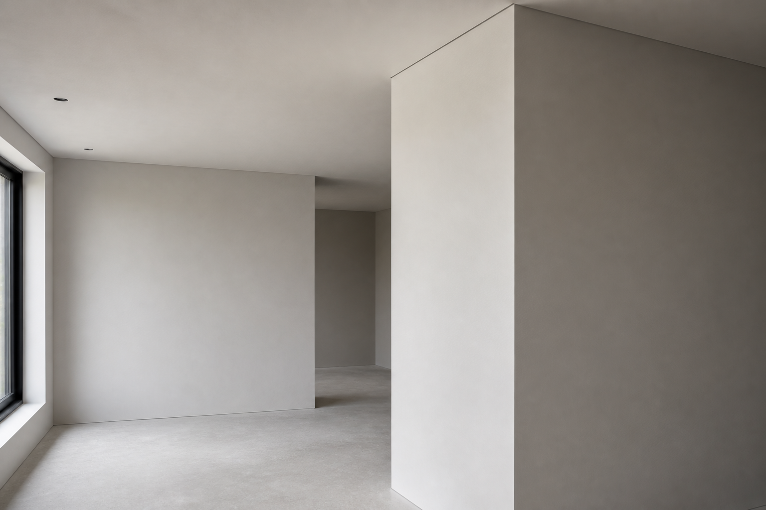 Strakke nieuw gestucte wandhoek in een modern interieur